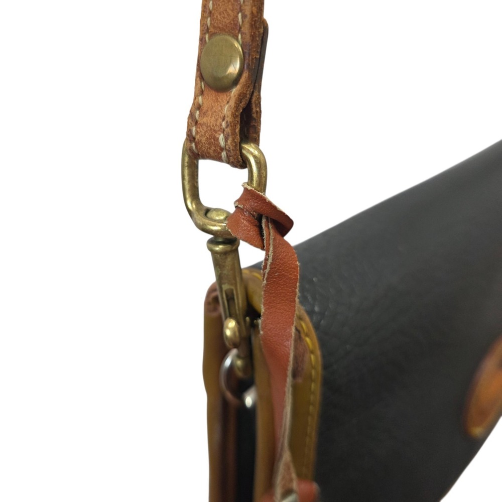 Vintage Dooney & Bourke AWL Black Tan Leather Crossbody Shoulder Bag Duck Logo - Picture 5 of 16